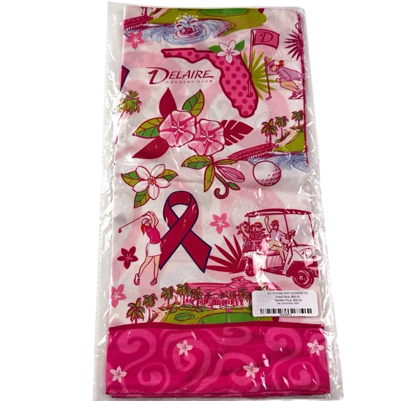 Katherine Way Delaire Country Club Golf Breast Cancer Pink Scarf NWT